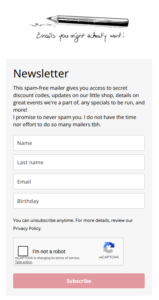 Mailer sign-up design